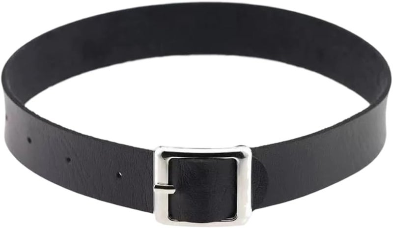 CALFOVERA Black Cowhide Leather Choker for Women Jewelry Adjustable Gothic Style Plain Genuine Leather Collar Chain Punk Design Circle Short Necklace for Costume Jewelry Party Cosplay Gift - Image 1
